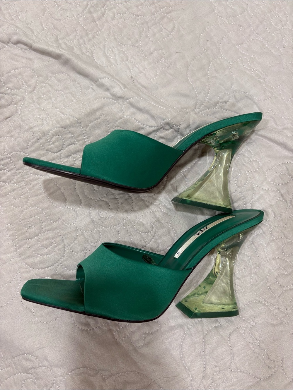 Zara Green Sculpted-Heel Slide Sandals - Unbranded